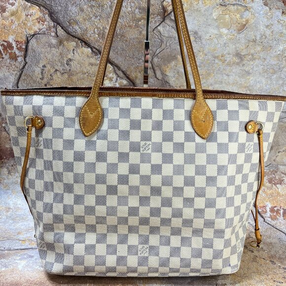 Louis Vuitton Neverfull MM Shoulder Bag Damier Azur Tote Bag w/ Dust Bag - Picture 2 of 13